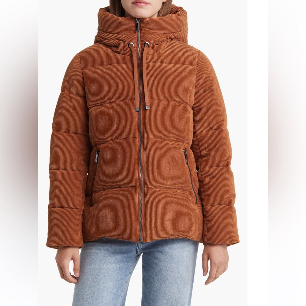 Sam Edelman corduroy puffer jacket, xs, cognac, women’s, new with tag